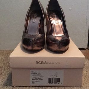 Metallic platform leather stilettos, size 8